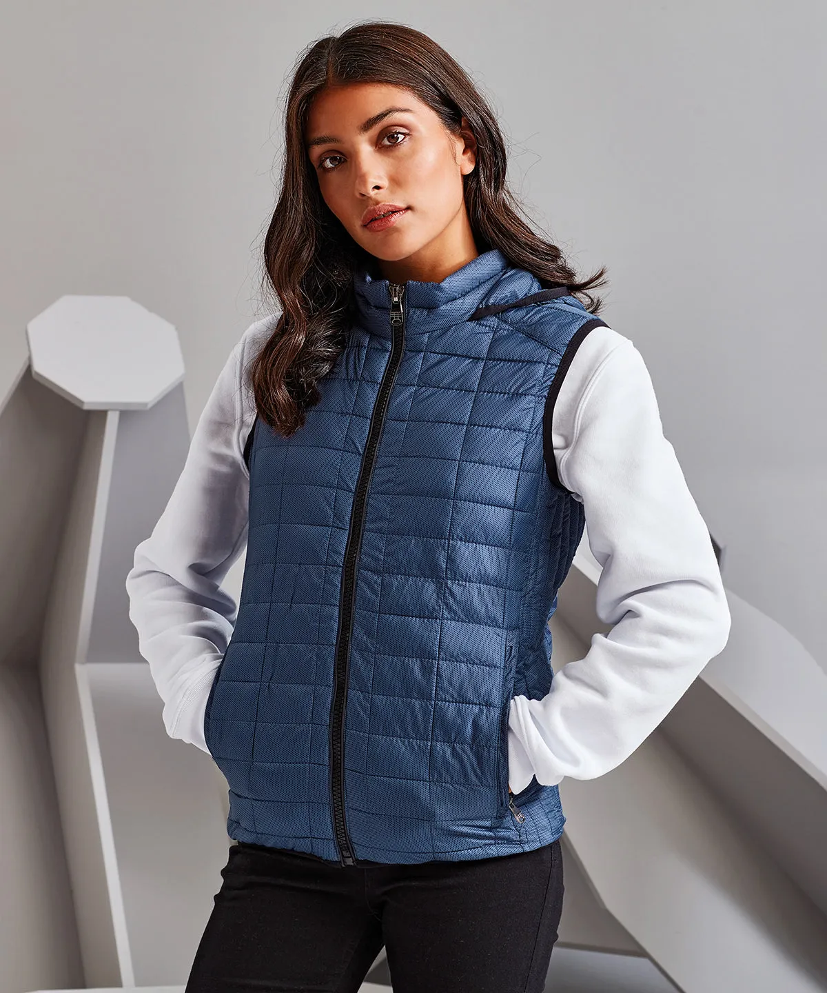 Womens honeycomb hooded gilet | Steel