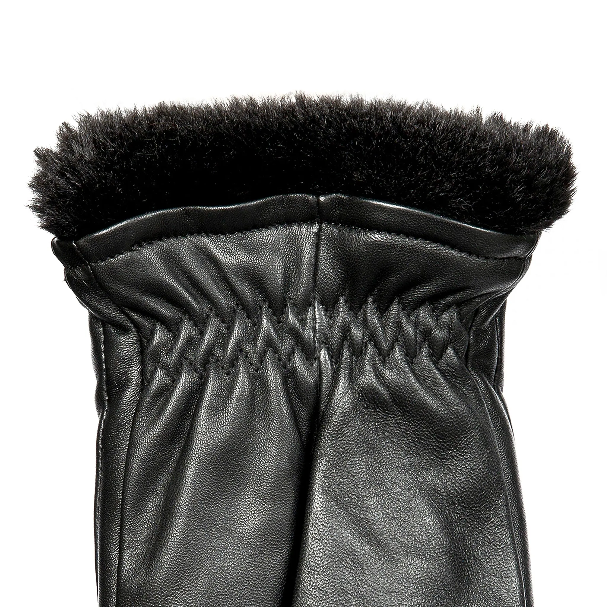 Women’s Three-Point Faux Fur-Lined Leather Mittens