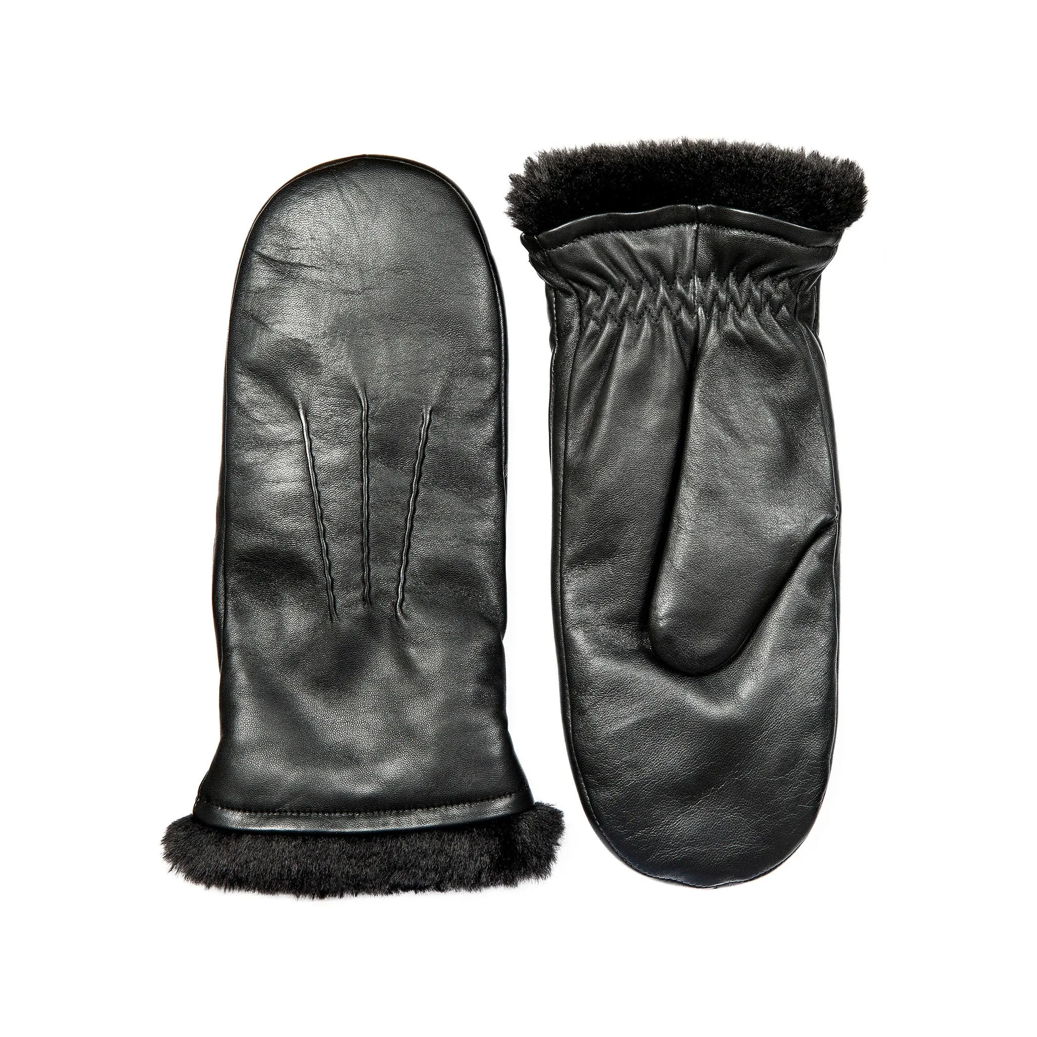 Women’s Three-Point Faux Fur-Lined Leather Mittens