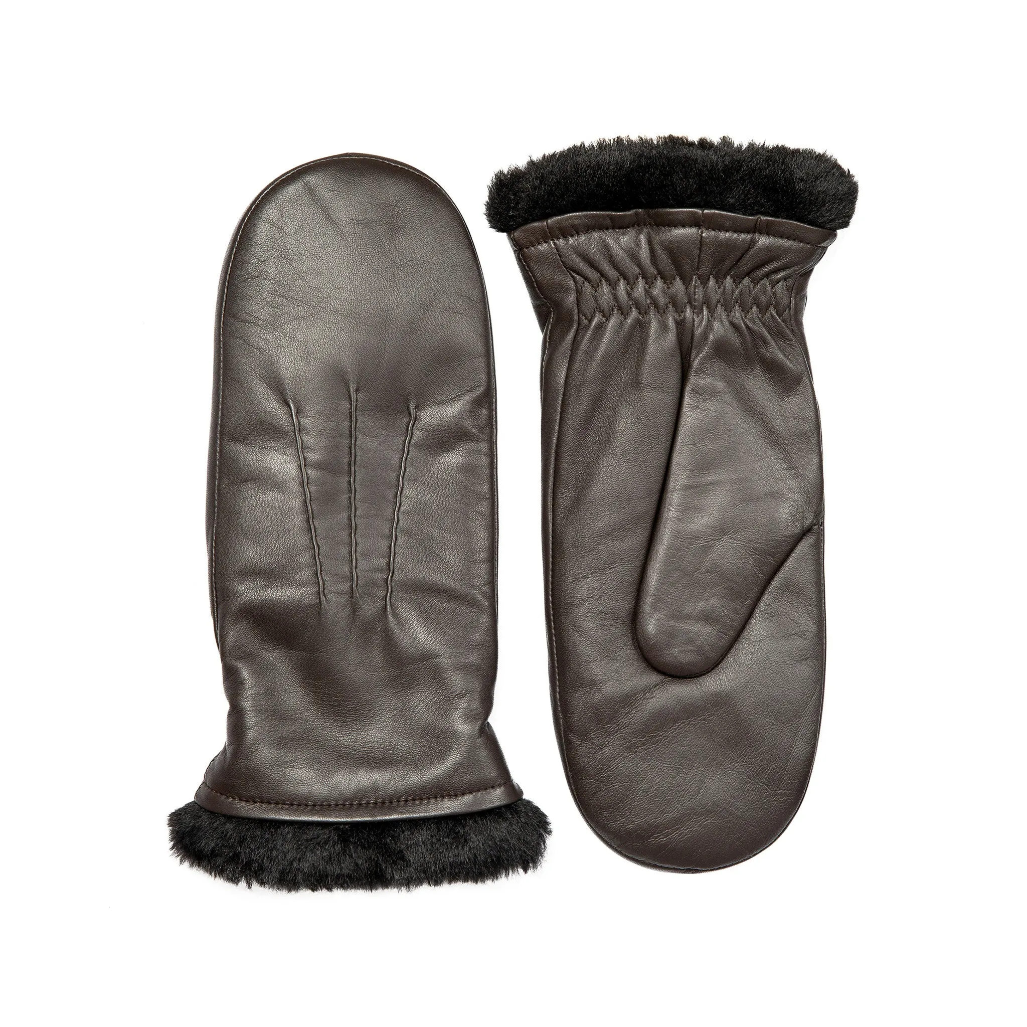 Women’s Three-Point Faux Fur-Lined Leather Mittens