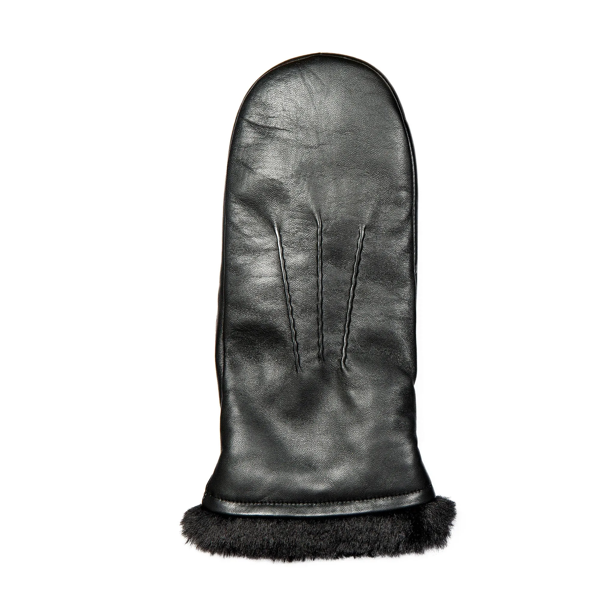 Women’s Three-Point Faux Fur-Lined Leather Mittens