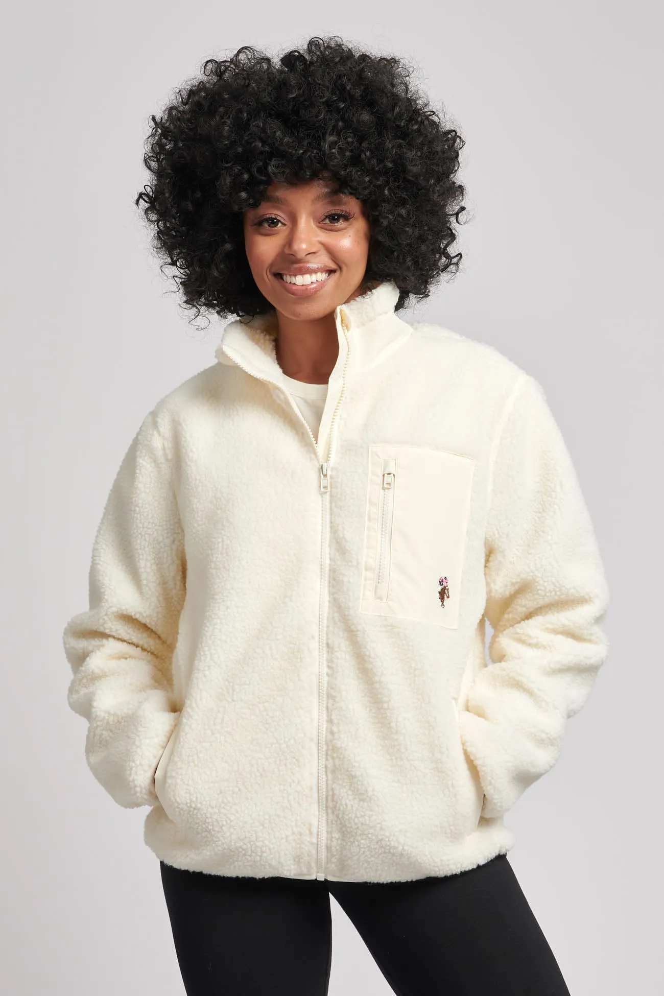 Womens Zip-Up Teddy Jacket in Marshmallow