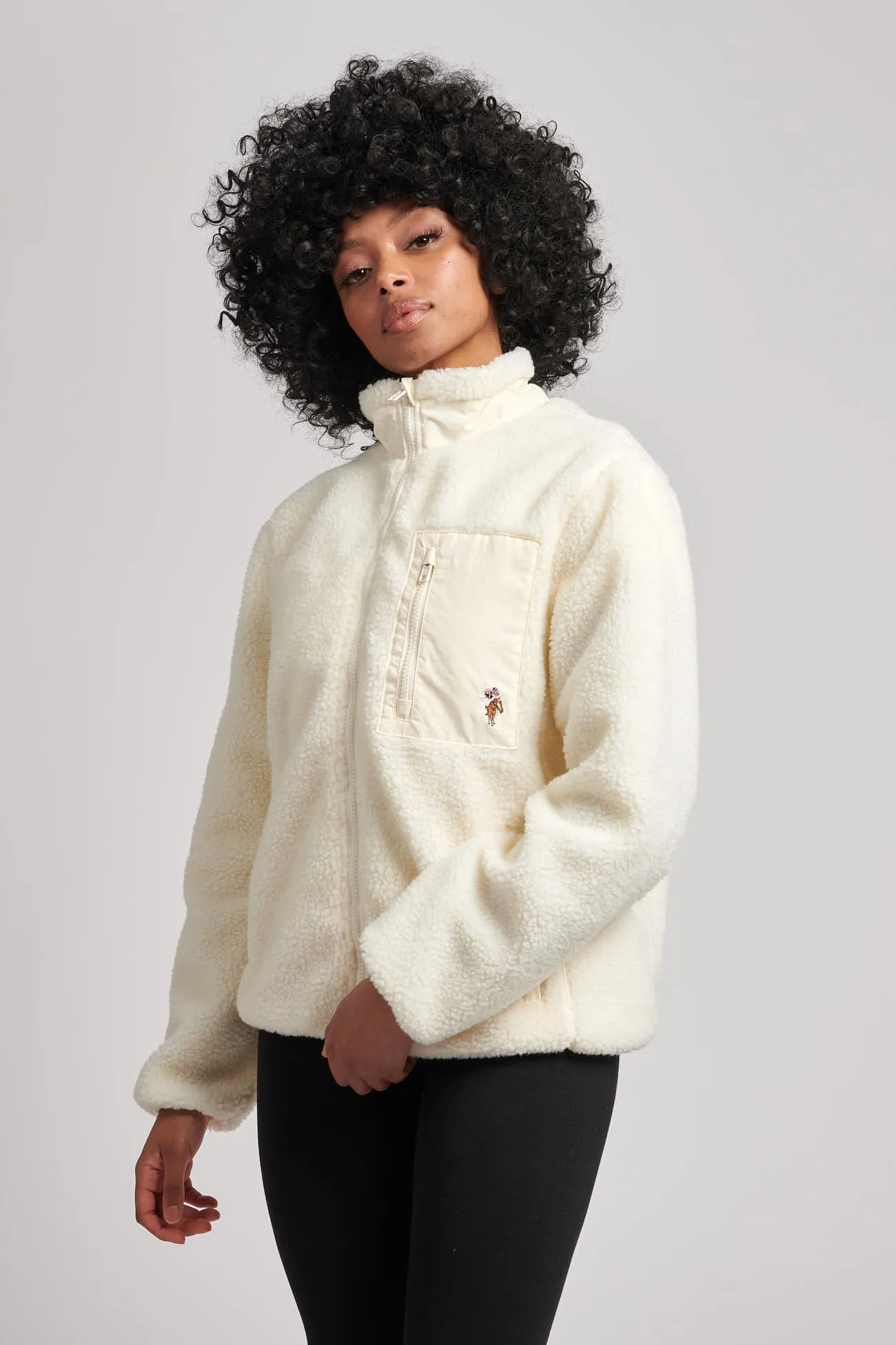 Womens Zip-Up Teddy Jacket in Marshmallow